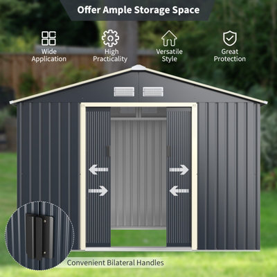Costway 9.1 x 6.3 FT Outdoor Storage Shed Large Organizer House Double Sliding Door - 5