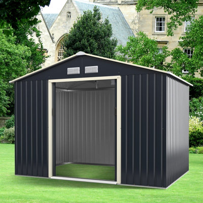 Costway 9.1 x 6.3 FT Outdoor Storage Shed Large Organizer House Double Sliding Door - 8