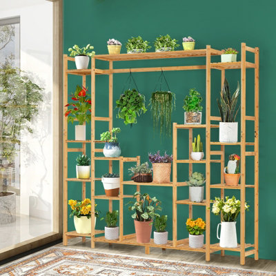 Costway 9-Tier Bamboo Plant Holder Stand Plant Shelf Storage Organizer Display Rack - 3