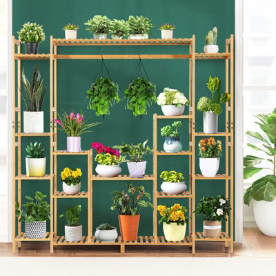 Costway 9-Tier Bamboo Plant Holder Stand Plant Shelf Storage Organizer Display Rack - 4