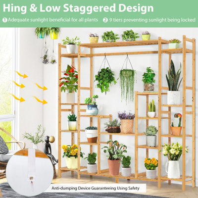 Costway 9-Tier Bamboo Plant Holder Stand Plant Shelf Storage Organizer Display Rack - 5