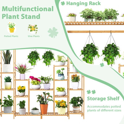 Costway 9-Tier Bamboo Plant Holder Stand Plant Shelf Storage Organizer Display Rack - 7
