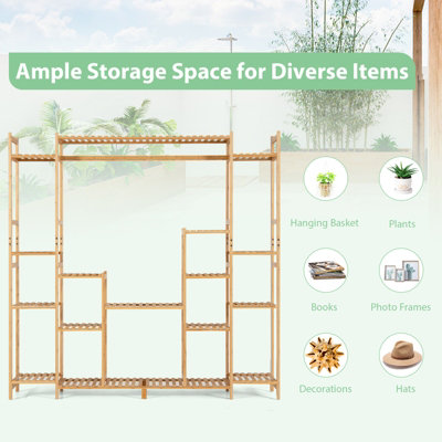 Costway 9-Tier Bamboo Plant Holder Stand Plant Shelf Storage Organizer Display Rack - 8