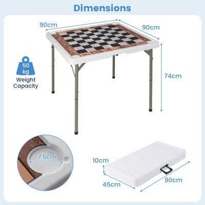 COSTWAY 90 CM Folding Chess Table Square Card Table w/ Removable Table ...