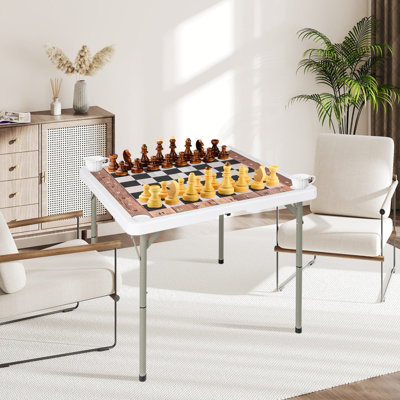 COSTWAY 90 CM Folding Chess Table Square Card Table w/ Removable Table ...