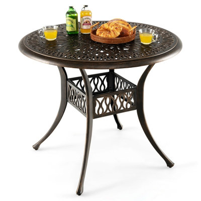 Costway 90 cm Patio Round Dining Table Outdoor Cast Aluminum Table w/ 5cm Umbrella Hole