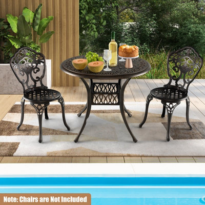 Costway 90 cm Patio Round Dining Table Outdoor Cast Aluminum Table w/ 5cm Umbrella Hole - 4