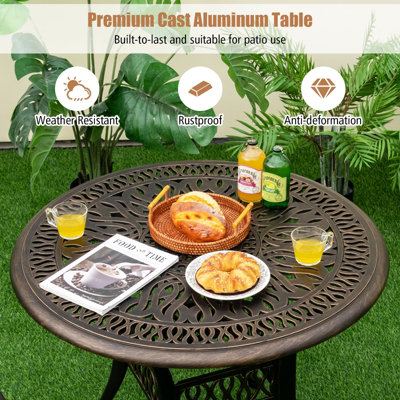 Costway 90 cm Patio Round Dining Table Outdoor Cast Aluminum Table w/ 5cm Umbrella Hole - 5