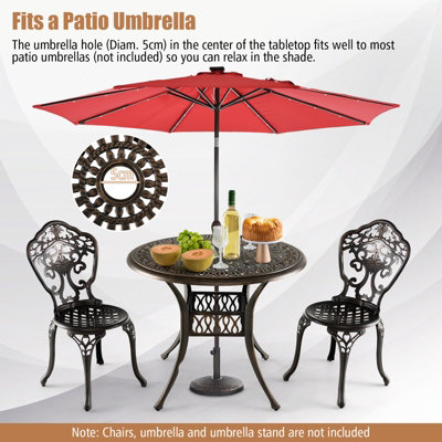 Costway 90 cm Patio Round Dining Table Outdoor Cast Aluminum Table w/ 5cm Umbrella Hole - 6