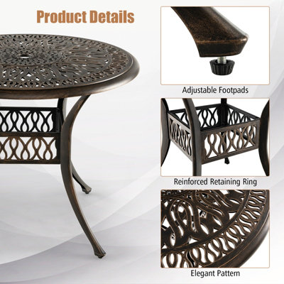 Costway 90 cm Patio Round Dining Table Outdoor Cast Aluminum Table w/ 5cm Umbrella Hole - 7