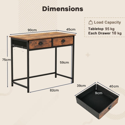 COSTWAY 90 x 45 cm Computer Desk Home Office Desk with 2 Fabric Drawers