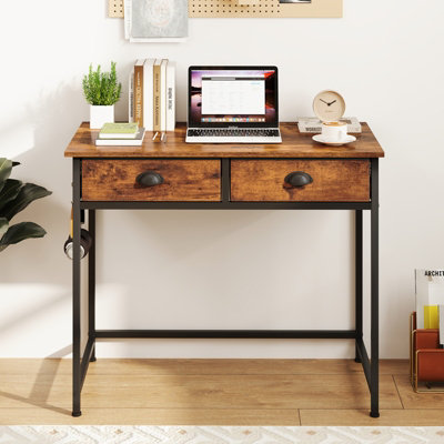 COSTWAY 90 x 45 cm Computer Desk Home Office Desk with 2 Fabric Drawers