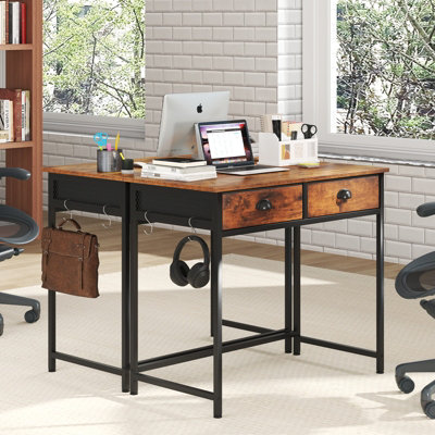 COSTWAY 90 x 45 cm Computer Desk Home Office Desk with 2 Fabric Drawers