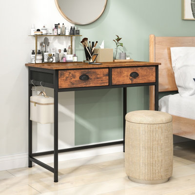 COSTWAY 90 x 45 cm Computer Desk Home Office Desk with 2 Fabric Drawers