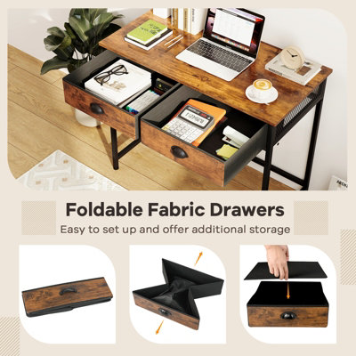 COSTWAY 90 x 45 cm Computer Desk Home Office Desk with 2 Fabric Drawers
