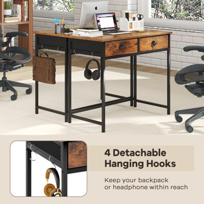 COSTWAY 90 x 45 cm Computer Desk Home Office Desk with 2 Fabric Drawers