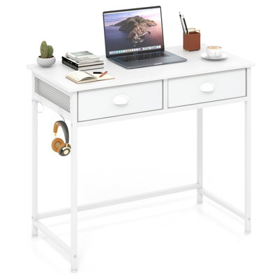 COSTWAY 90 x 45 cm Computer Desk Home Office Desk with 2 Fabric Drawers