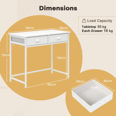 COSTWAY 90 x 45 cm Computer Desk Home Office Desk with 2 Fabric Drawers