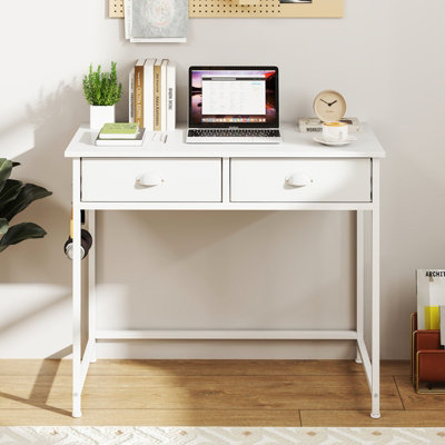 COSTWAY 90 x 45 cm Computer Desk Home Office Desk with 2 Fabric Drawers