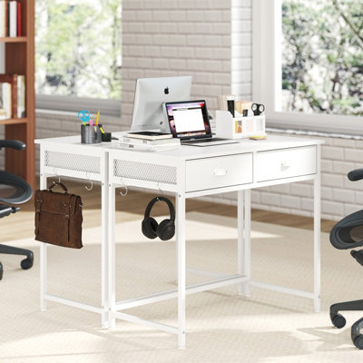 COSTWAY 90 x 45 cm Computer Desk Home Office Desk with 2 Fabric Drawers