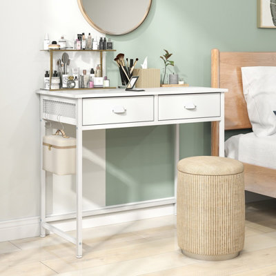 COSTWAY 90 x 45 cm Computer Desk Home Office Desk with 2 Fabric Drawers