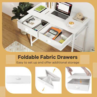 COSTWAY 90 x 45 cm Computer Desk Home Office Desk with 2 Fabric Drawers