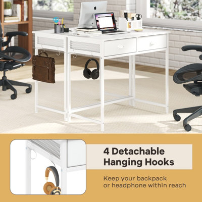 COSTWAY 90 x 45 cm Computer Desk Home Office Desk with 2 Fabric Drawers