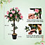 Costway 90CM Artificial Flower Tree Faux Floral Plant W/Pine Roses Greenery Potted Plant
