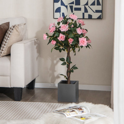 Costway 90CM Artificial Flower Tree Faux Floral Plant W/Pine Roses Greenery Potted Plant - 3