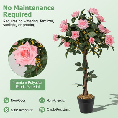 Costway 90CM Artificial Flower Tree Faux Floral Plant W/Pine Roses Greenery Potted Plant - 7