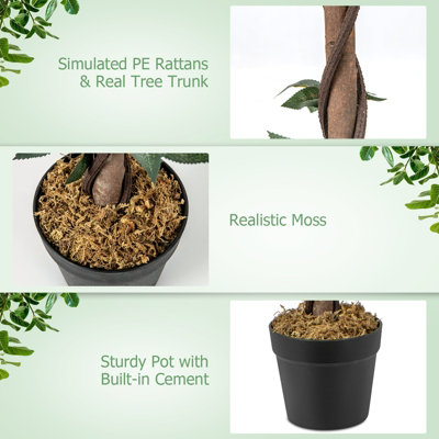 Costway 90CM Artificial Flower Tree Faux Floral Plant W/Pine Roses Greenery Potted Plant - 8