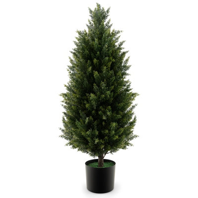 Costway 90CM Artificial Topiary Cedar Tree Fake Cypress Tree with Cement Plastic Pot