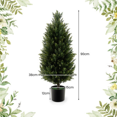 Costway 90CM Artificial Topiary Cedar Tree Fake Cypress Tree with Cement Plastic Pot - 3