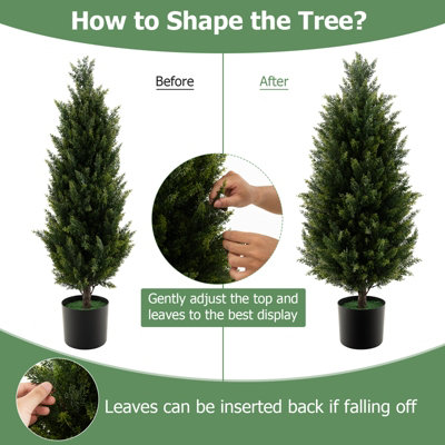 Costway 90CM Artificial Topiary Cedar Tree Fake Cypress Tree with Cement Plastic Pot - 5