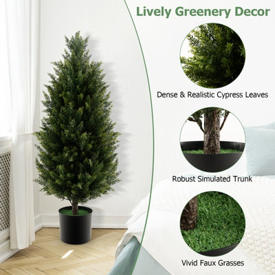 Costway 90CM Artificial Topiary Cedar Tree Fake Cypress Tree with Cement Plastic Pot - 7