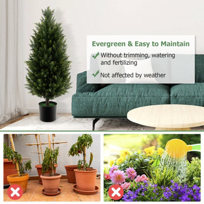 Costway 90CM Artificial Topiary Cedar Tree Fake Cypress Tree with Cement Plastic Pot - 8