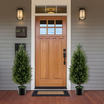 Costway 90CM Artificial Topiary Cedar Tree Fake Cypress Tree with Cement Plastic Pot - 9