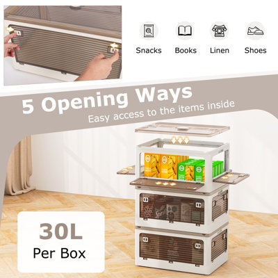 COSTWAY 90L 3-Pack Stackable Storage Bins with Lids Foldable Plastic ...