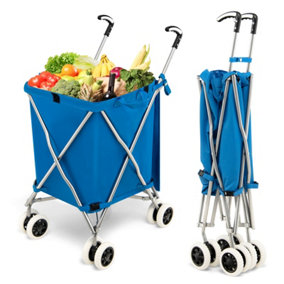 Costway 90L Folding Shopping Cart Grocery Lightweight Shipping Utility Cart Waterproof