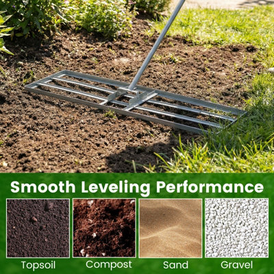 COSTWAY 91 x 25 cm Lawn Leveling Rake Metal Lawn Leveler Tool for ...