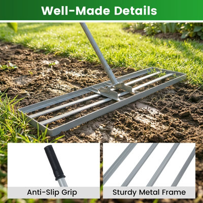 COSTWAY 91 x 25 cm Lawn Leveling Rake Metal Lawn Leveler Tool for ...