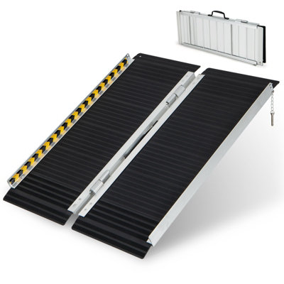 Costway 91 x 74cm Portable Aluminum Wheelchair Ramp Folding Threshold Ramp w/ Non-slip Surface