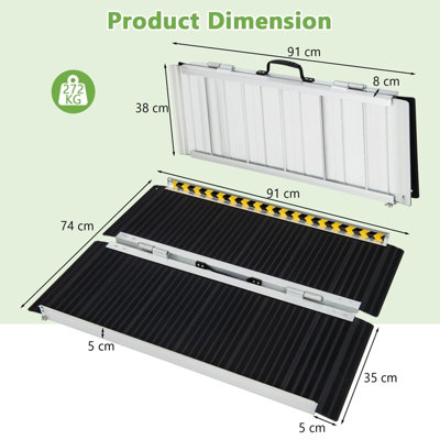 Costway 91 x 74cm Portable Aluminum Wheelchair Ramp Folding Threshold ...