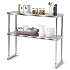 Costway 92 cm Prep Work Table Double Tier Stainless Steel Overshelf w/ Adjustable Shelf