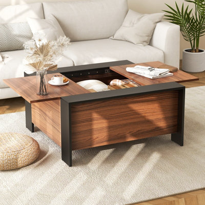 Costway 92 x 92cm Coffee Table w Sliding Top Square Center Table Extendable Cocktail Tea Table