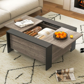 Costway 92 x 92cm Coffee Table w/ Sliding Top Square Center Table Extendable Cocktail Tea Table