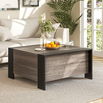 Costway 92 x 92cm Coffee Table w Sliding Top Square Center Table Extendable Cocktail Tea Table