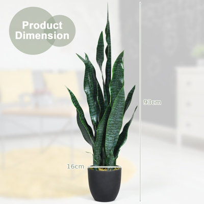 Costway 93cm Artificial Snake Plant Faux Sansevieria Fake Agave Potted Plant Home Office Decoration