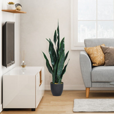 Costway 93cm Artificial Snake Plant Faux Sansevieria Fake Agave Potted Plant Home Office Decoration - 3