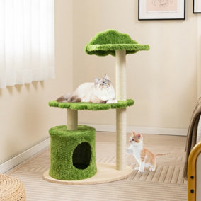 Costway 97cm Tall Cat Tree Wooden Cat Climbing Stand 3-Layer Cat Activity Center
